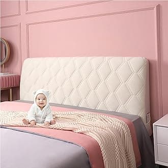 Velvet Bed Headboard Cover Twin Full Queen King Size, Quilted Bed Headboard Slipcover Soft Dustproof Headboard Protector Cover for Dormitory Bedroom Decoration (Beige,190cm(75"))