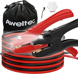 AWELTECJumper Cables with LED Light - 6 Gauge 16 Feet Battery Heavy Duty Booster Cables (6AWG x 16Ft) with Carrying Bag, Safety Gloves and Iron Brush