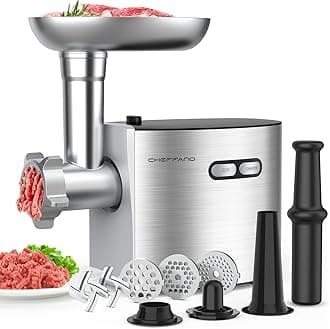 Electric meat grinder, stainless steel, 2000W max ETL approved meat grinder, machine with 3 grinding plates, 2 knives, storage cube kitsets, home kitchen use silver/black