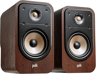 Polk Signature Elite ES10 Surround Sound Speakers - Hi-Res Audio Certified, Dolby Atmos & DTS Compatible, 1" Tweeter & 4" Woofer, Power Port Technology for Bass (Pair, Contemporary Walnut)