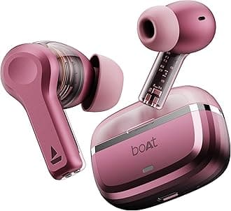 Boat Nirvana Space, 360 Spatial Audio, Active Noise Cancellation (~32dB), 100Hrs Battery,4Mics ENx, Fast Charge, v5.3 Bluetooth TWS in Ear Earbuds Wireless Earphones with mic (Pink Punch)