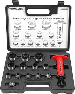 Hollow Punch Kit with Pin Point Punch Shaft Hole Cutter Set Gasket Punch Tools Gasket Cutter 14 PCS 5mm-35mm 3/16" to 1-3/8"