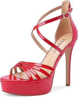 Stiletto High Heels Platform Peep Toe Heeled Sandals Gold Crisscross Strappy Buckle Comfy Spring Summer Sexy Stilettos for Women Dressy 5 inch
