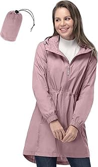 33,000ftWomen's Rain Jacket Lightweight Hooded Long Rain Coat Waterproof Jacket Ladies Packable Functional Jacket Windbreaker Breathable Active Outdoor Coats