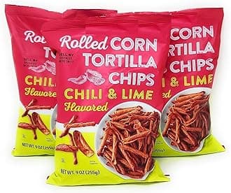 Trader J's Rolled Corn Tortilla Chips Chili & Lime Flavored Net Wt. 9 Oz (255g) - Pack of 3
