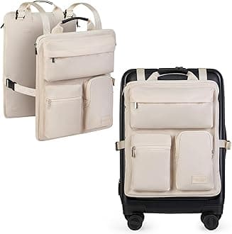 Over Luggage Organizer for Carry On Bag or Suitcase with Storage Pockets, 16” Laptop Sleeve with Handle, Travel Accessories Bag Slide On Luggage Harness with Adjustable Straps (Ivory)