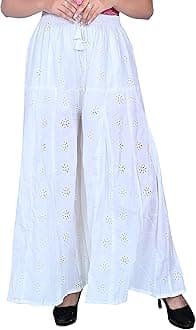 Women's Cotton Chikankari embroiedary Sharara gharara Plazzo Trouser Pant for Ladies/Girls