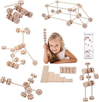 Wooden Building Blocks for Kids, STEM Preschool Learning Toys for Children, Educational Creative Construction Tinker Gift for Boys and Girls, 60 Pcs.