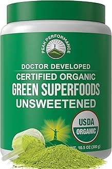Organic Greens Unsweetened Superfood Powder. Unflavored Green Juice Vegan Super Food with 25+ All Natural Ingredients for Max Energy and Detox. Spirulina, Spinach, Kale, Probiotics