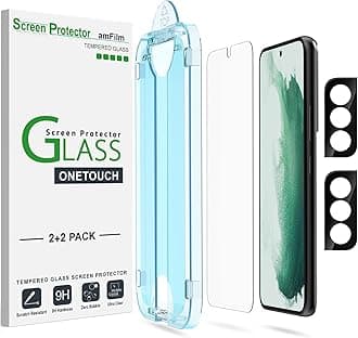 2 Pack OneTouch Tempered Glass Screen Protector for Samsung Galaxy S22 5G [6.2 Inch] with 2 Pack Camera Lens Protector [9H Hardness] Easy to Installation and Bubbles Free.