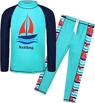 TFJH E 2PCS Kids Boys Long Sleeve Swimsuit UPF 50+ UV Sun Protective Swimwear