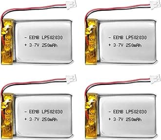 EEMB 4PACK Lithium Polymer Battery 3.7V 250mAh 502030 Lipo Rechargeable Battery Pack with Wire JST Connector for VXI Blue Parrott- Confirm Device & Connector Polarity Before Purchase
