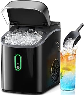 Silonn Nugget Ice Makers Countertop with Soft Chewable Ice, Portable Ice Machine with Crushed Ice, One-Click Operation Pebble Ice Maker with Self-Cleaning, 33lbs/24H for Home,Kitchen,Office