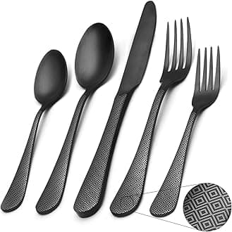 Matte Black Silverware Set,SHARECOOK Satin Finish 20-Piece Stainless Steel Flatware Set,Kitchen Utensil Set Service for 4,Tableware Cutlery Set for Home and Restaurant, Dishwasher SafeÃ‚Â