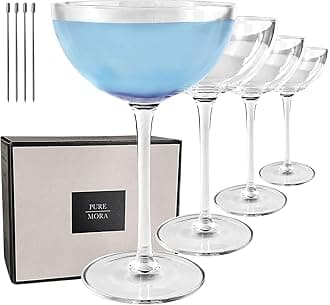 - PURE The Lyra Coupe Glass Set of 4, 7oz Handblown Premium Crystal Classic Cocktail Glasses for Martini, Champagne, Mixology, Home Bar, Fancy Margarita, Gin&Tonic, Drinking, etc. For Mixologists