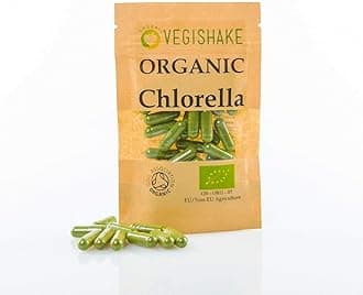 Organic Chlorella HPMC Capsules Algae Omega 3 & 6 Heavy Metal Detox Cracked Cell Wall Vegan Kosher Halal (30 Capsules)
