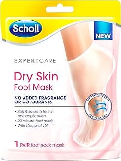 Scholl ExpertCare Dry Skin Foot Mask - Nourishing Foot Mask with Coconut Oil, Urea, and Shea Butter - 24-Hour Moisture for Dry Foot Skin - 1 Pair of Foot Mask Socks, One Size