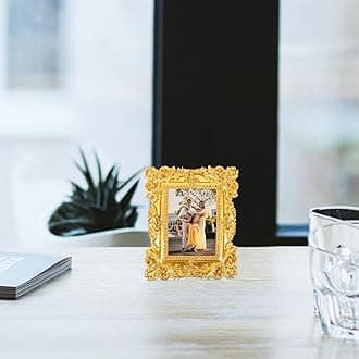 BESPORTBLE Vintage Picture Frame Resin Golden Ornate Textured Rectangle Desktop Photo Frame Photo Holder Jewelry Display Frame Home Decoration