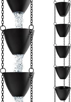 Rain Chains Direct Cascading Bowls Rain Chain - High Water Capacity - for 8-10 Foot Drops - Heavy Duty - Large Cups - Durable Black Powder-Coated Aluminum - Premium Rain Chains for Gutters