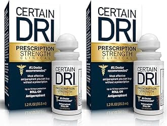 Certain Dri Prescription Strength Clinical Antiperspirant Roll-On Deodorant, Hyperhidrosis Treatment for Men & Women, Unscented, 1.2 Fl oz, 2 Pack