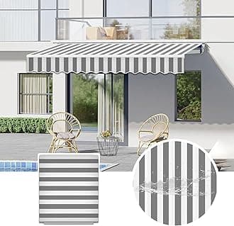 Commercial Patio Awning Top Replacement Fabric| 100% Polyester Sunshade Shelter with UV & Water-Resistant Fabric for Deck, Balcony, Yard, Coffee,Customizable(Gray White Stripes,19.6x8.2ft)