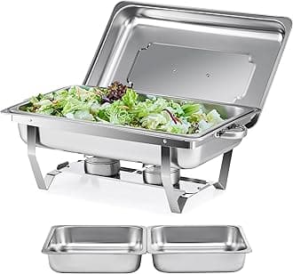 WILPREP Chafing Dish Buffet Set 9L, Stainless Steel Food Warmers with 1 Full & 2 Half Size Food Pans Lids Foldable Frames Fuel Holders, Chafers for Catering for Parties Buffets Banquets Dinners