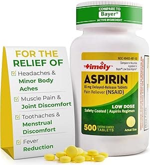 TIME-Cap Labs 500 Tablets Low Dose Aspirin 81mg Enteric Coated - NSAID Pain Reliever & Fever Reducer for Adults, Helps with Minor Aches, Headaches, Muscle Pain, Toothaches, and Joint Discomfort