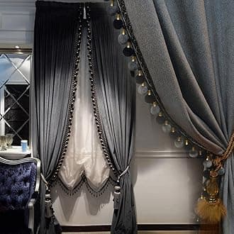 Helen curtain Luxury Pom Poms Curtain for Living Room Blackout Velvet 2 Panels Curtains Set Luxury Tassel Bedroom Curtains (Iron-Grey,,（50W×108L）×2)
