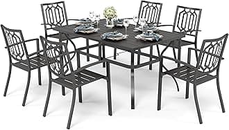 PHI VILLA Garden Table and Chairs Set of 6 Patio Table Chairs Metal Outdoor Bistro Garden Furniture Sets Weather-resistant (Style4)