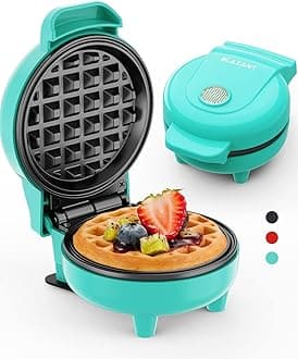 Waffle Maker Mini Small Compact Design, Breakfast Waffle Iron Machine Nonstick Coating, Snack Chaffle Hash Browns Round 4 Inch 550W, Blue BLAZANT