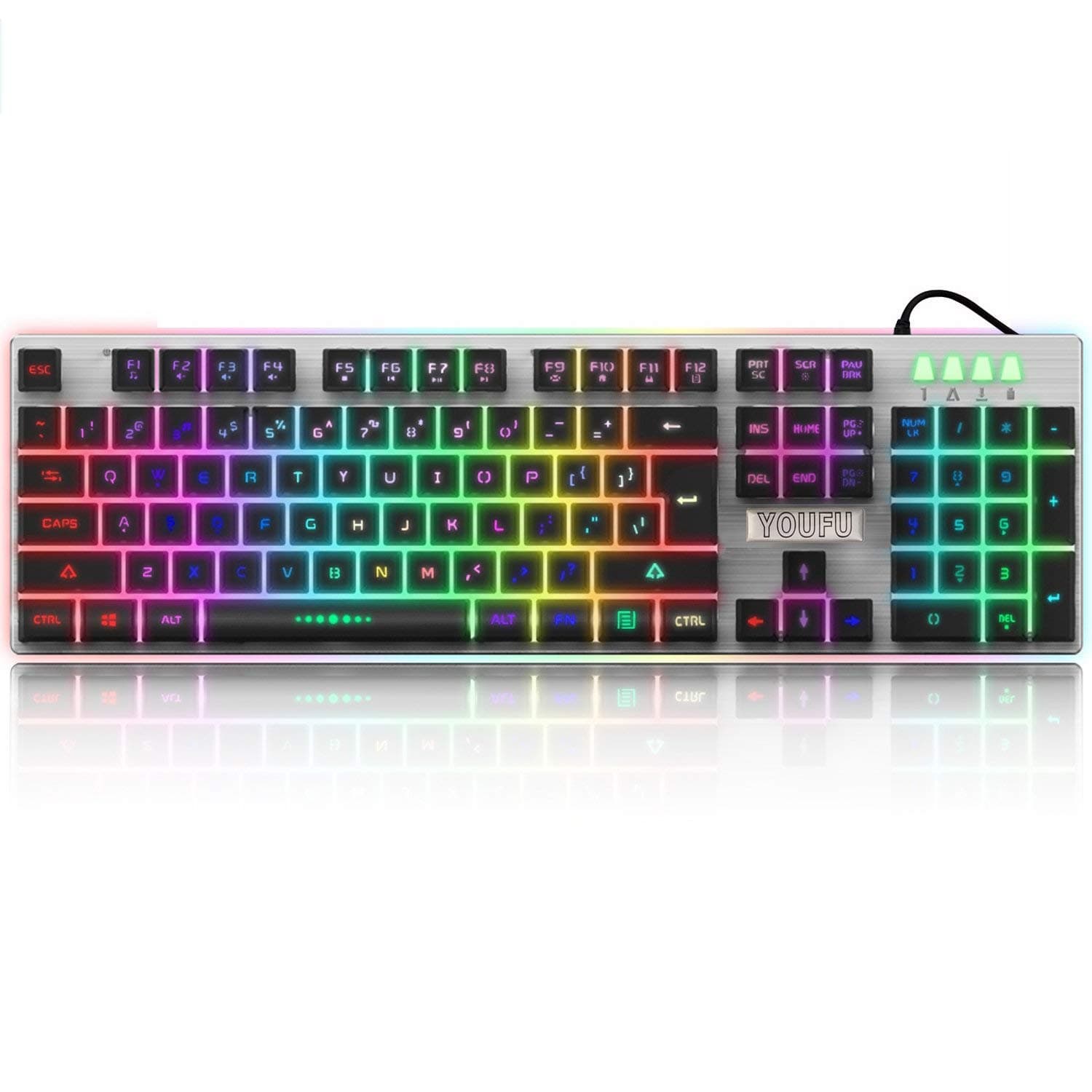 Backlit LED Wired Gaming Keyboard, Mechanical Feeling USB Keyboard with Backlight Rainbow RGB Multicolor Water-Resistant Adjustable Illuminated Computer Keyboard for PC Games Office (K2 Black)