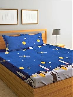 Home Sizzler 144 Tc Microfibre Kid'S Galaxy Double Bedsheet with 2 King Size Pillow Covers (Blue)