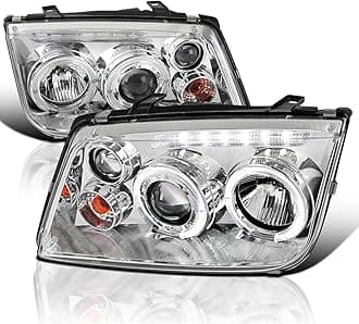 SPEC-D TUNING LED + Halo Projector Headlights Compatible with 1999-2005 VW Jetta/Bora Mk4, Left + Right Pair Headlamps Assembly