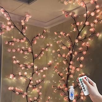 Cherry LED Tree Branch Lights for Wall, Cherry Blossom Willow Vine Twig Decor Garland with 72 LED Lights and Remote,8 Lighting Modes,Christmas Decorations Indoor for Home Wall Door Window (63inch)