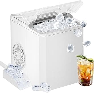 Sweetcrispy Countertop Ice Maker, Portable Ice Machine Self-Cleaning, 9 Cubes in 6 Mins, 26 lbs/24Hrs, 2 Sizes of Bullet Ice for Home Party Office