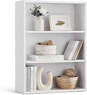 Bookshelf, 3-Tier Open Bookcase with Adjustable Storage Shelves, Floor Standing Unit, White