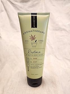 Bath and Body Works Body Care Aromatherapy Moisturizing Body Cream w/Essential Oils - 8 oz Many Scents (Restore - Sage & Mint Oil)