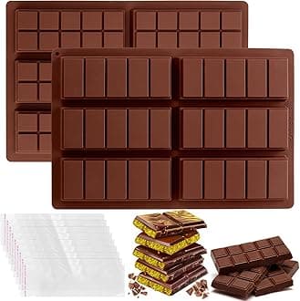 Mity rain Chocolate Bar Mold Deep, Silicone Thick Chocolate Bar Mold for Stuffed Bar, Knafeh Pistachio Chocolate Bar Break Apart Candy Bar Molds with 200pcs Storage Bags (Square + Rectangle)