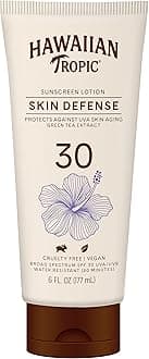Hawaiian Tropic Sunscreen Lotion Skin Defense, Protect against UVA Skin Aging Green tea extract, SPF 30 UVA/UVB Vegan Water resistant(80 mins), Oil Free, Derm Tested, No Oxybenzone, Lightweight- 177ml