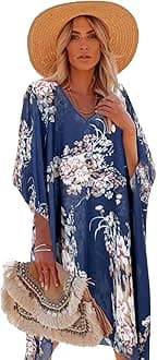 Moss Rose Women's Swimsuit Cover up Beach Kaftan for Bathing Suit with Floral Pattern
