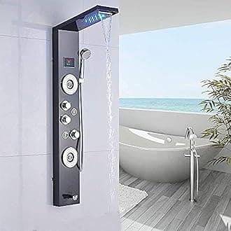 Shower Kits, LED Shower Panel 5 Function with Water Temperature Display Shower Set with Waterfall Rainfall Shower Head Hand Shower and Body Massage Nozzle