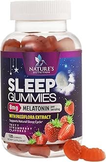 Sleep Gummies - 8mg Melatonin Per Serving - With Passiflora Extract for Restful Sleep - Fast Acting Melatonin Sleep Gummy Supplement for Adults, Vegan, Non-GMO, Tasty Strawberry Flavor - 120 Gummies