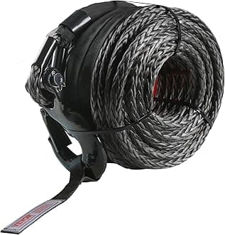 VEVOR Synthetic Winch Rope, 3/8 Inch x 85 Feet 26,500 lbs Synthetic Winch Line Cable Rope with Protective Sleeve + Forged Winch Hook + Pull Strap, Universal Fit for SUV, Large Off-Road Vehicle, Truck