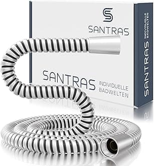 SANTRAS® Plastic Shower Hose Deluxe 2.00 m Long with Flow Limiter in matt Chrome - Particularly Flexible Shower Hose Made of Stainless Steel Made in Germany