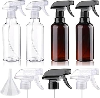 4 pack Plastic Spray Bottles Empty Spray Bottle 16.9oz/500ml Heavy Duty Spraying Bottles Mist/Stream Water Bottle for Cleaning Solutions, Essential Oils, Hair, Cooking (2Clear&2 brown)