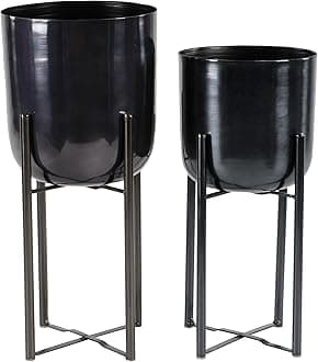 Deco 79 CosmoLiving by Cosmopolitan Metal Indoor Outdoor Planter Dome Large Planter Pot with Removable Stand, Set of 2 Planters 19", 22"H, Black