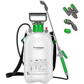 VIVOSUN 1.3 Gallon Lawn and Garden Pump Pressure Sprayer with 3 Water Nozzles, Pressure Relief Valve, Adjustable Shoulder Strap