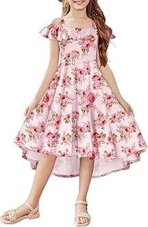 Arshiner Girls Summer Dress Off Shoulder Flutter Sleeve Midi Swing Cassual Formal Dresses with Pocket