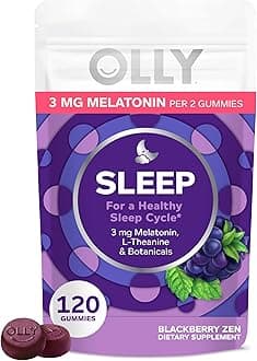 OLLY Sleep Gummy, 3 mg Melatonin, L-Theanine, Chamomile, and Lemon Balm Extracts, BlackBerry Flavor, 60 Day Supply - 120 Count
