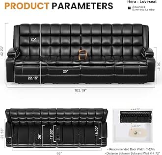 Reclining Sofa 4 Seater Couch, Wall Hugger Reclining Couch with Removable Console USB, Recliner Sofa with Cup Holder, PU Leather Sofas with 2 Layers Cushion, Manual RV Furniture